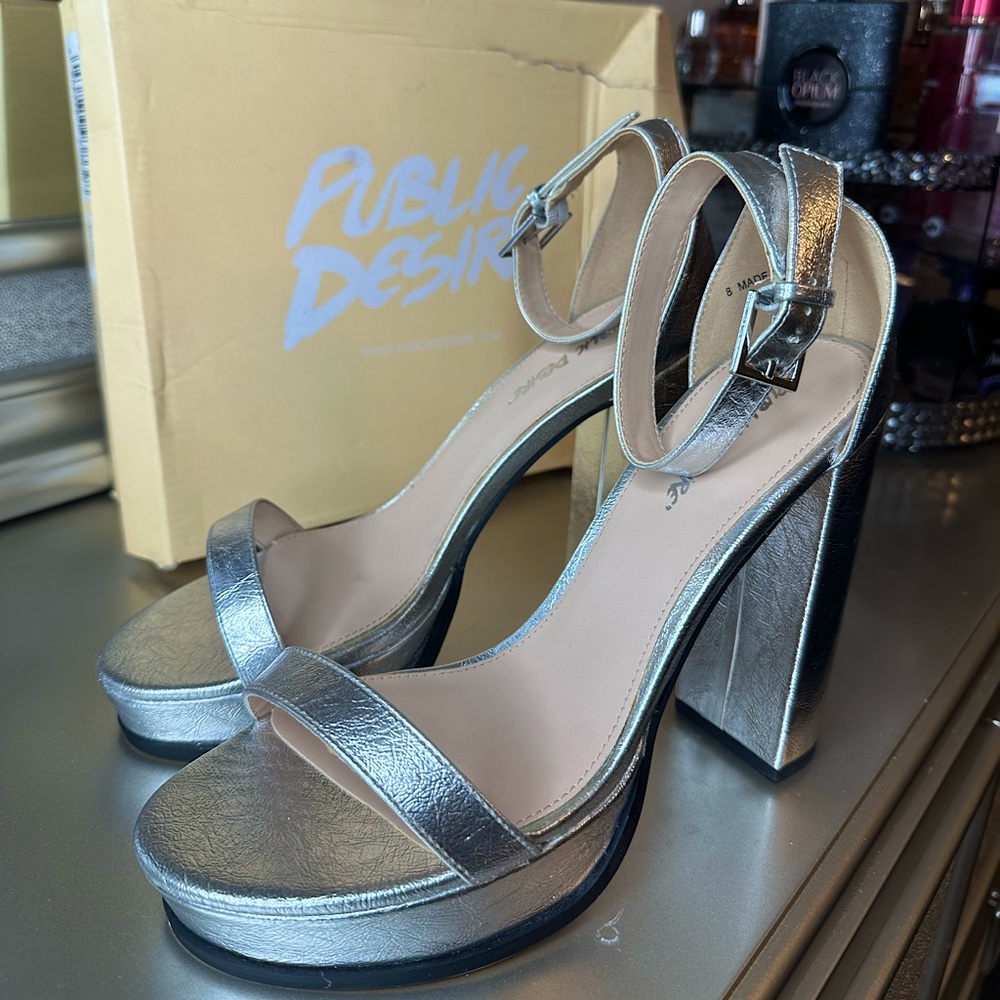 Public Desire Metallic Chrome Silver Platform Heels